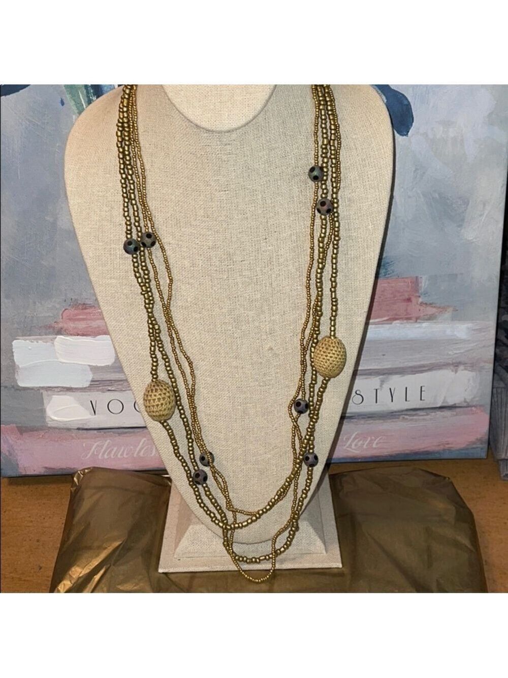 Anthropologie Crochet Gold Polka Dot Bead Necklace